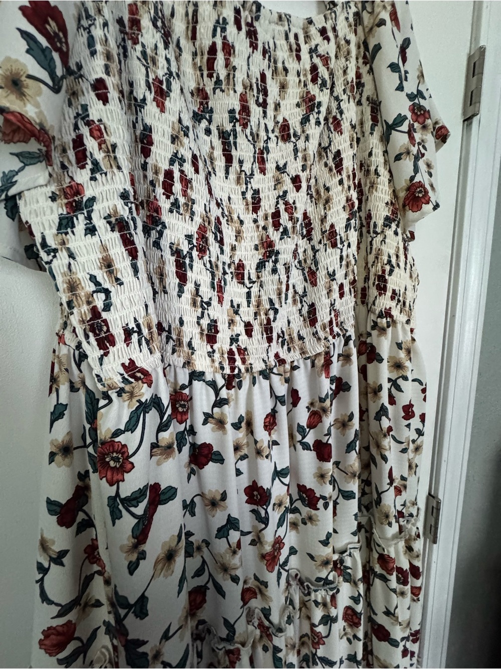 IVY CITY Smocked Floral Maxi Dress - White with Red Rose Print - Picture 4 of 5